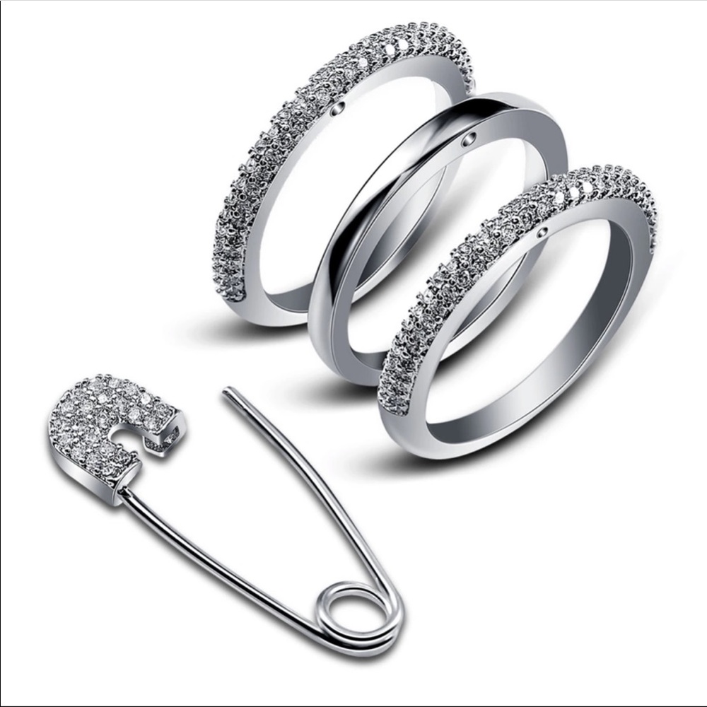 New Ring Set With Pin Cubic Zircon Pave Setting - Picture 4 of 5